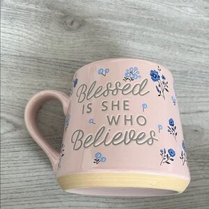 NEW Sunday Morning Ceramics Pink Floral Mug with Bible Verse